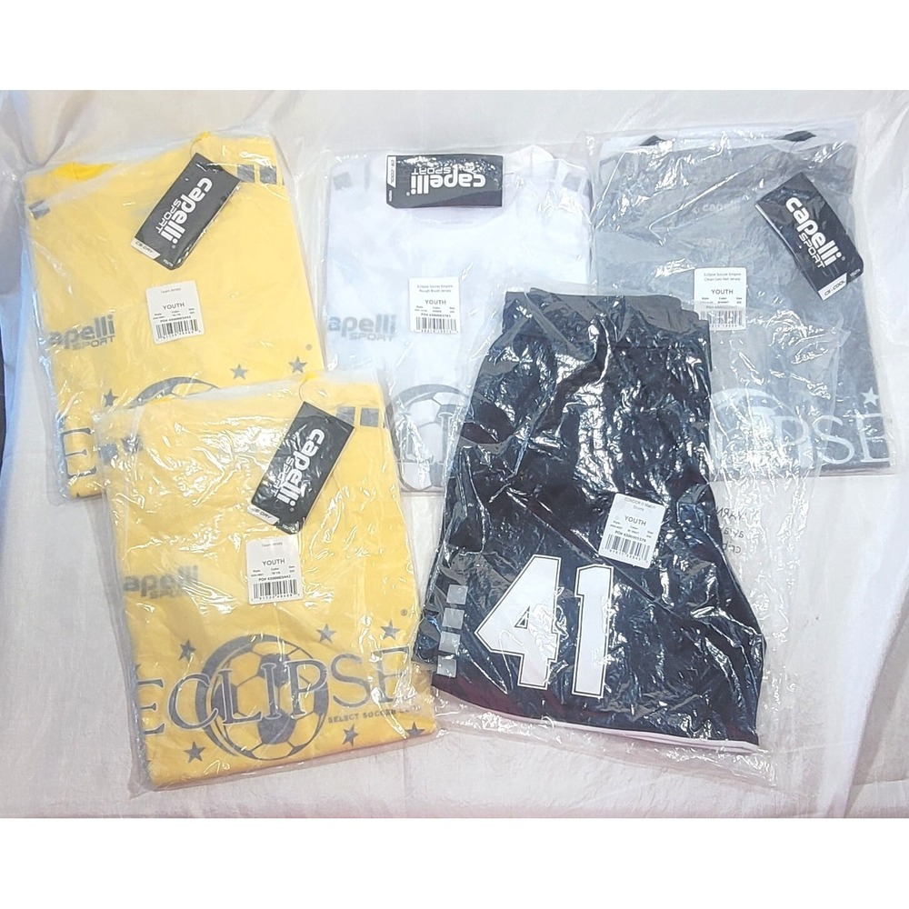 LOT: 5 Capelli Eclipse Soccer Club Jersey Shirts, Shorts, Socks- Youth Small (8)